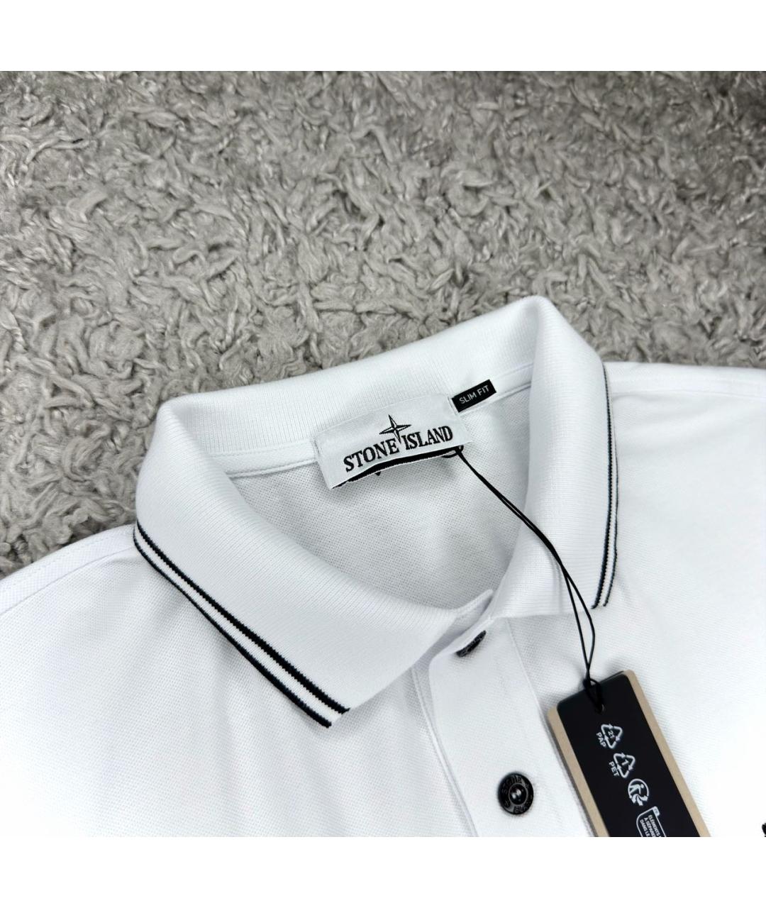STONE ISLAND Белое хлопковое поло с коротким рукавом, фото 2