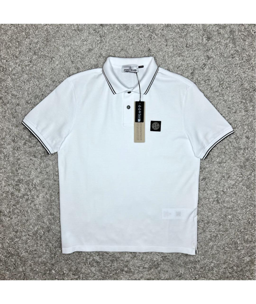 STONE ISLAND Белое хлопковое поло с коротким рукавом, фото 6
