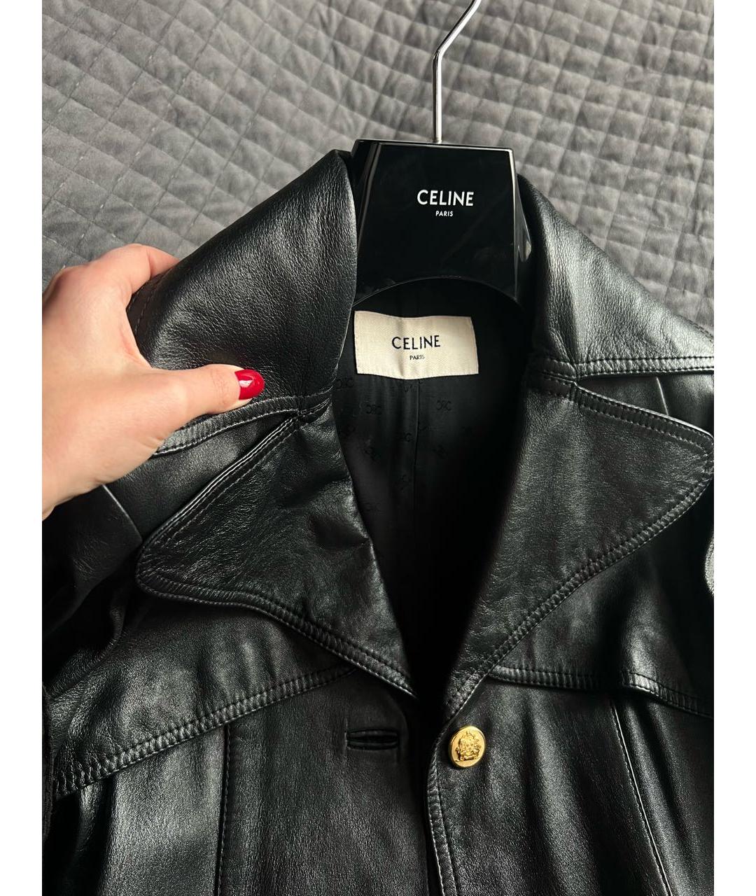 CELINE Черный кожаный тренч/плащ, фото 4
