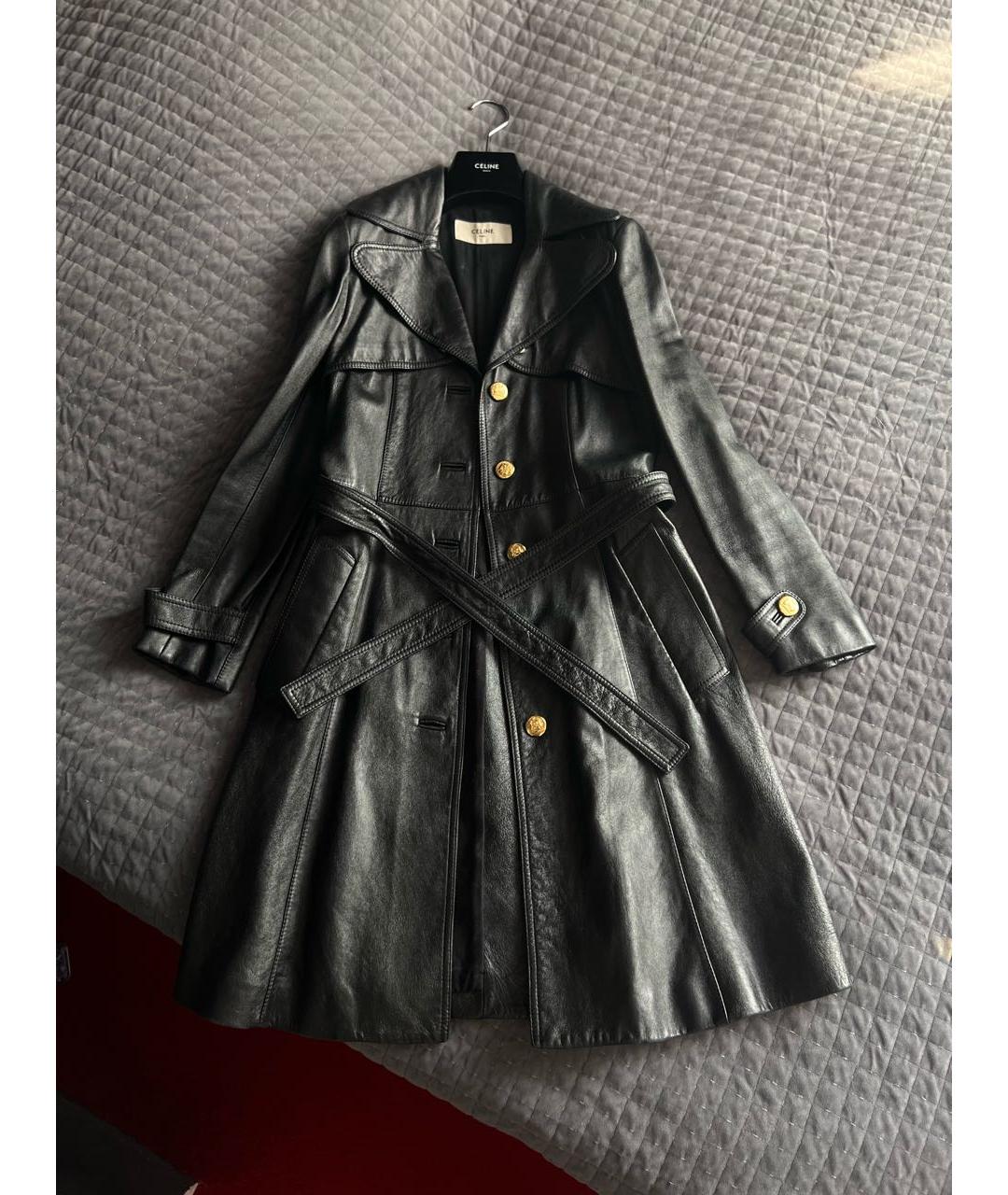CELINE Черный кожаный тренч/плащ, фото 8