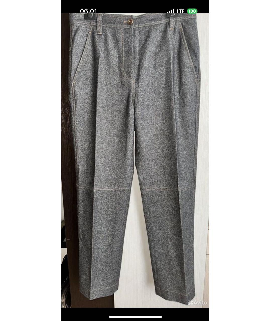 BRUNELLO CUCINELLI Серые шерстяные прямые брюки, фото 9