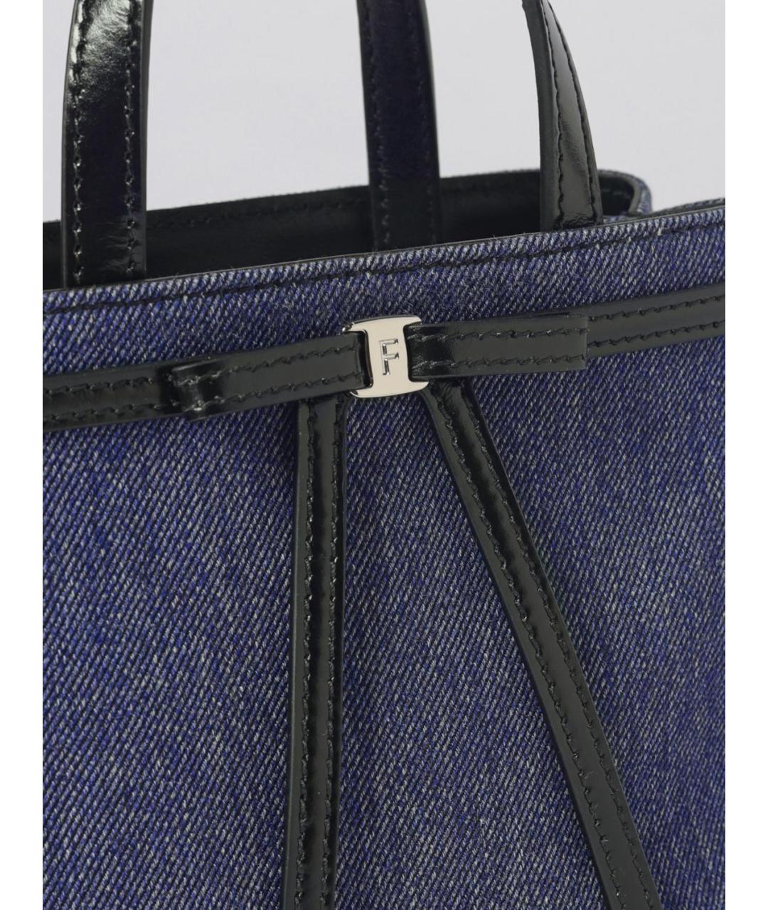 FERRAGAMO Синяя тканевая сумка с короткими ручками, фото 4