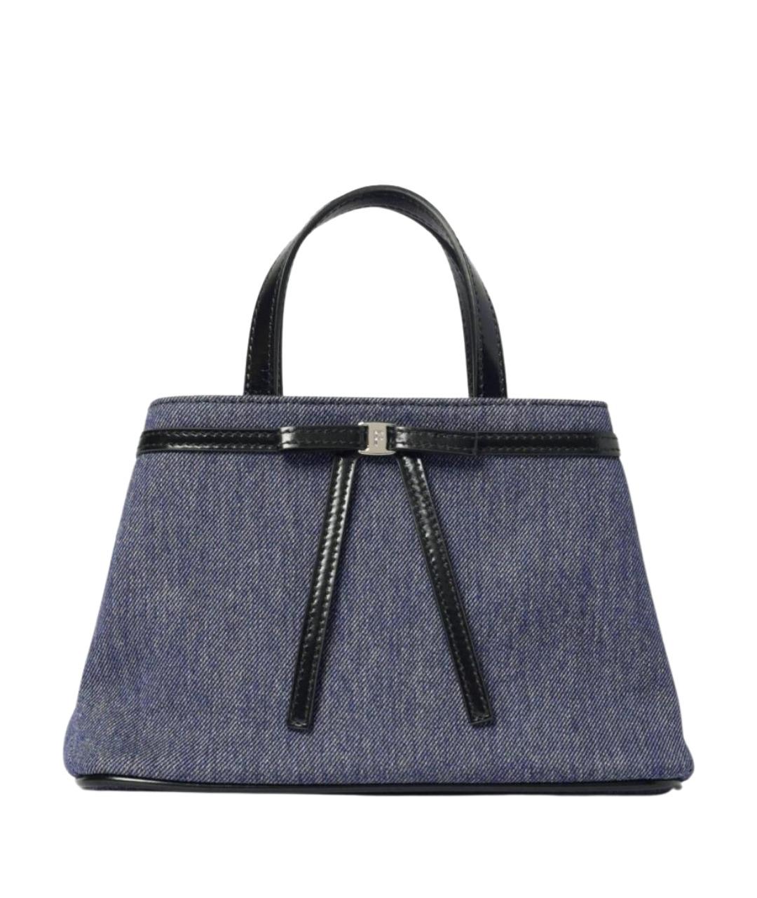FERRAGAMO Синяя тканевая сумка с короткими ручками, фото 1