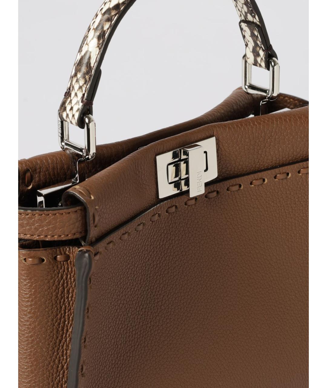 FENDI Коричневая кожаная сумка с короткими ручками, фото 4