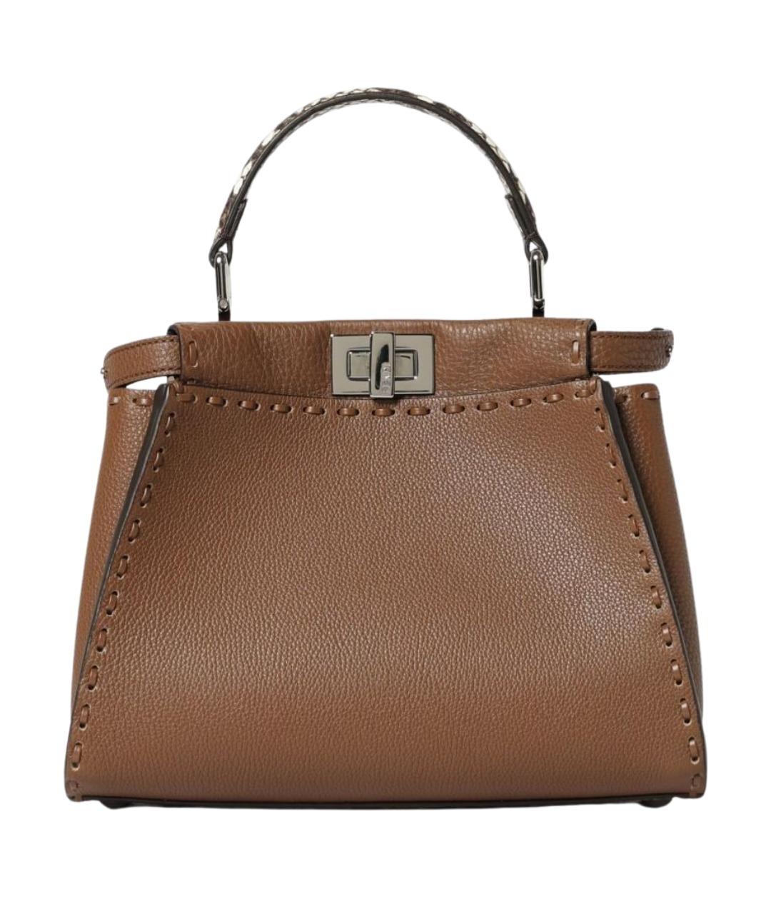 FENDI Коричневая кожаная сумка с короткими ручками, фото 1