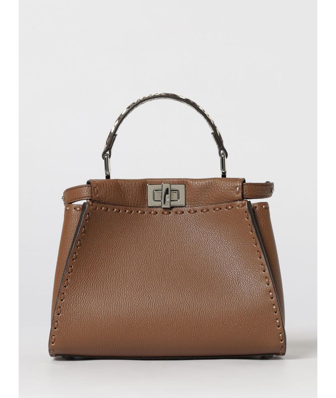 FENDI Коричневая кожаная сумка с короткими ручками, фото 6