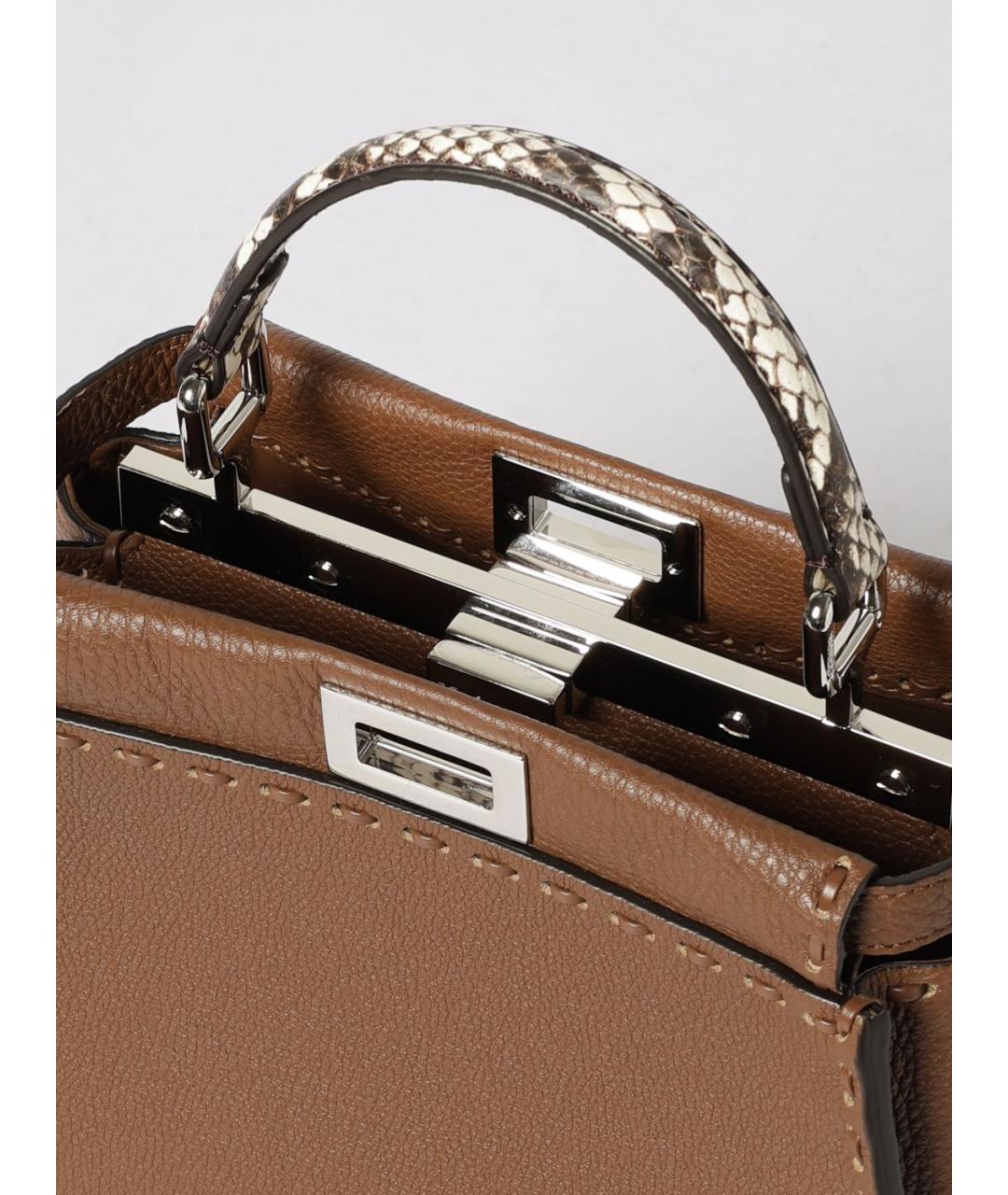 FENDI Коричневая кожаная сумка с короткими ручками, фото 5