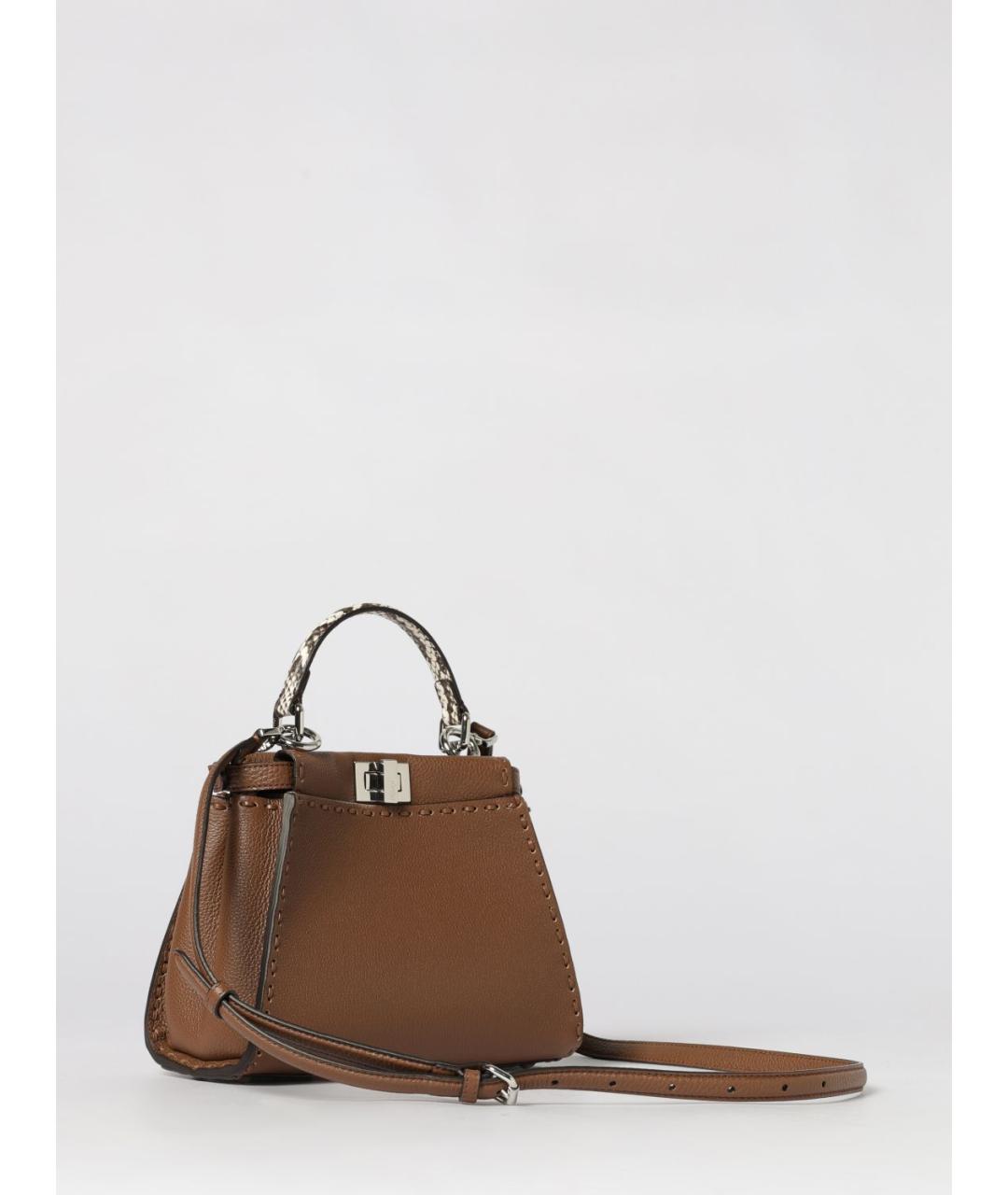 FENDI Коричневая кожаная сумка с короткими ручками, фото 3