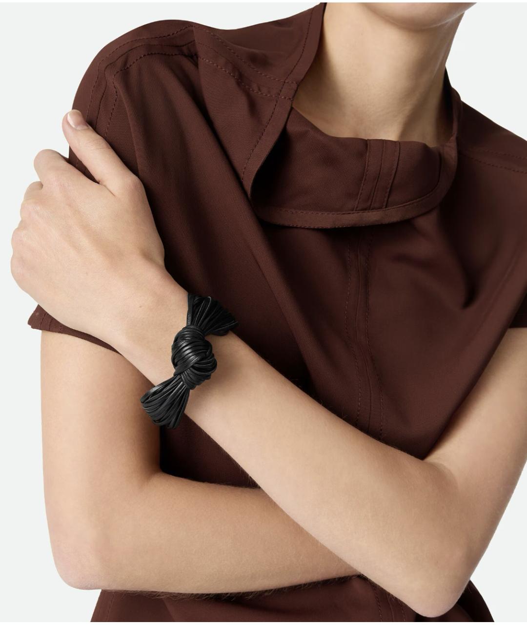 BOTTEGA VENETA Черный кожаный браслет, фото 2