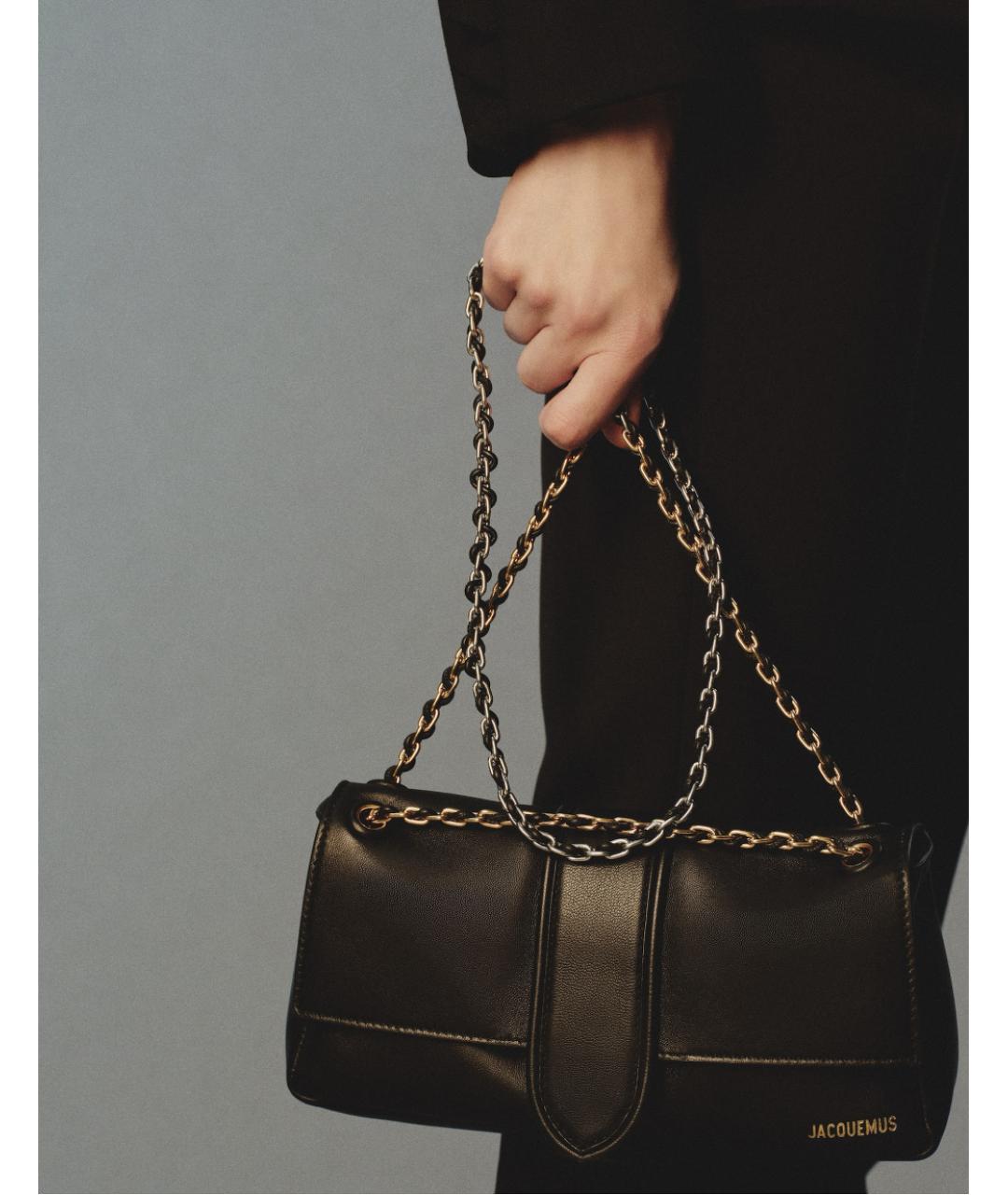 JACQUEMUS Черная кожаная сумка через плечо, фото 3