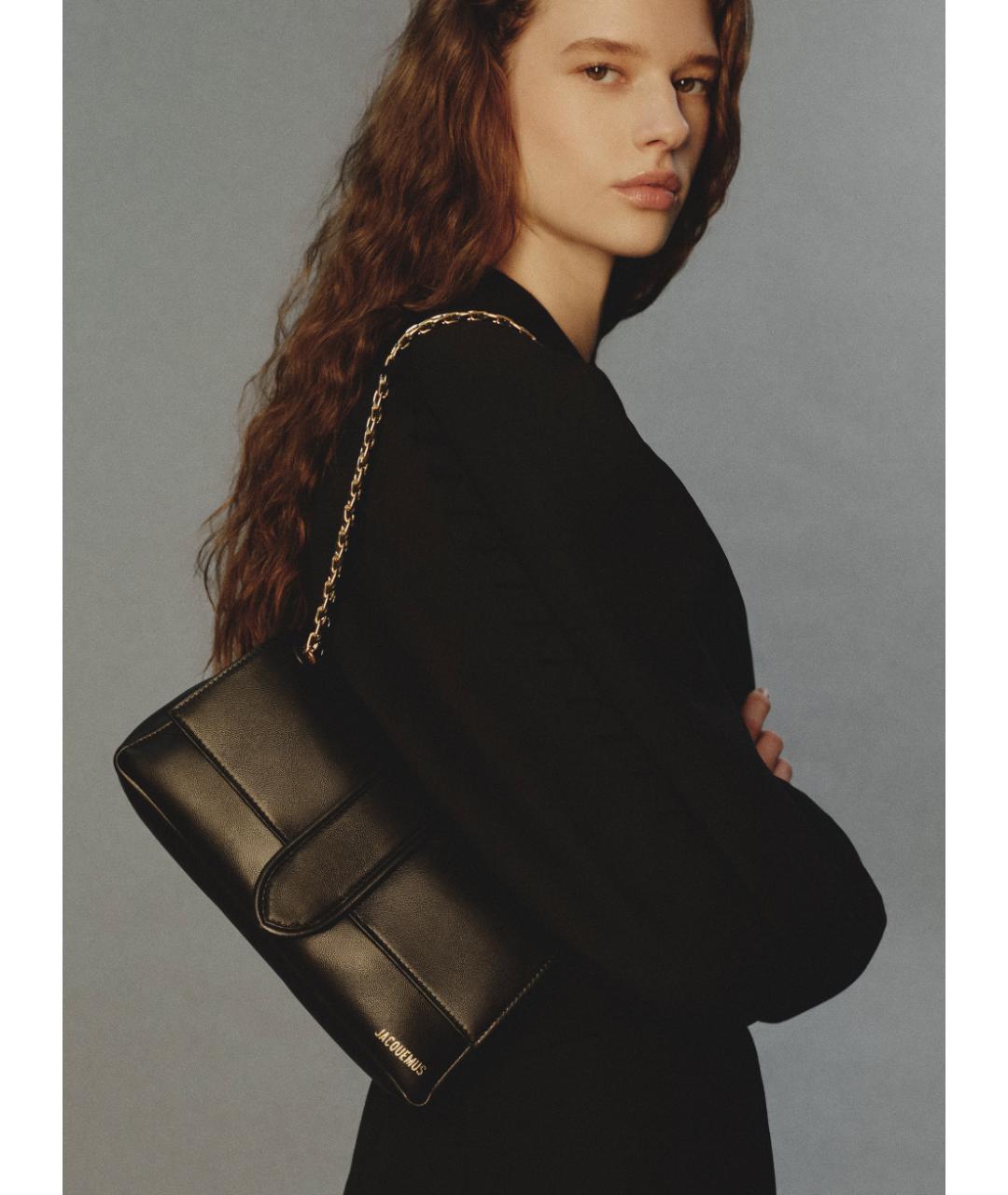 JACQUEMUS Черная кожаная сумка через плечо, фото 2