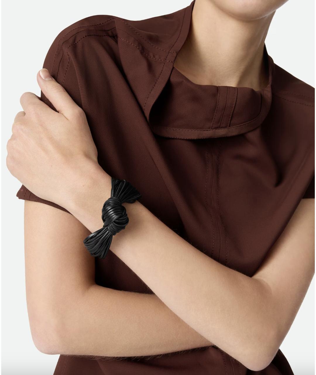 BOTTEGA VENETA Черный кожаный браслет, фото 2