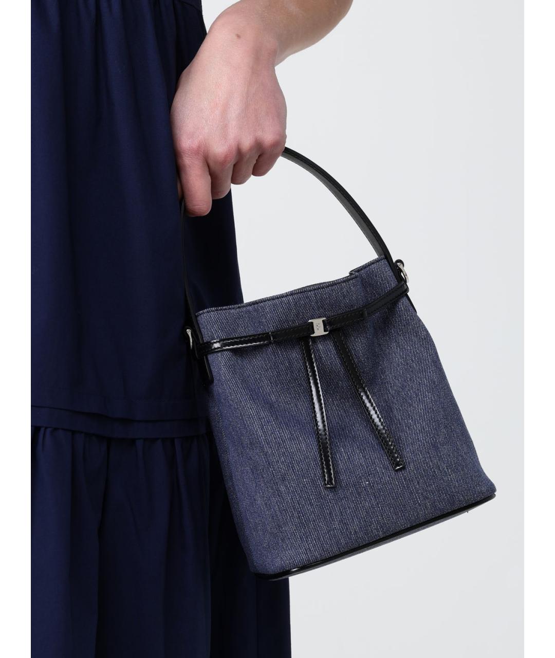 FERRAGAMO Синяя тканевая сумка с короткими ручками, фото 2