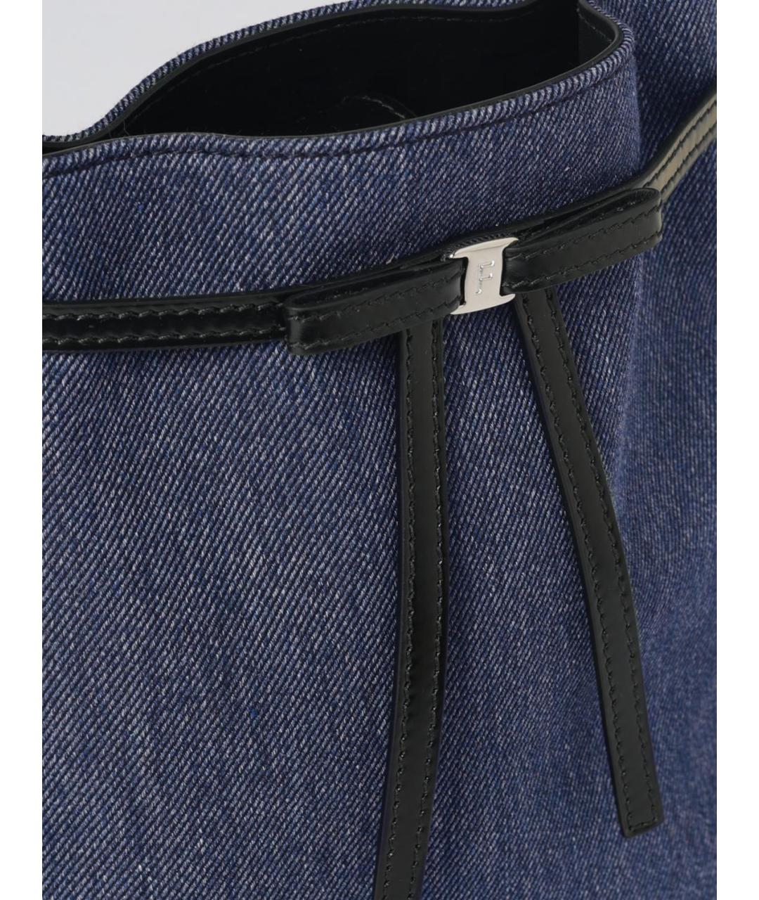 FERRAGAMO Синяя тканевая сумка с короткими ручками, фото 4
