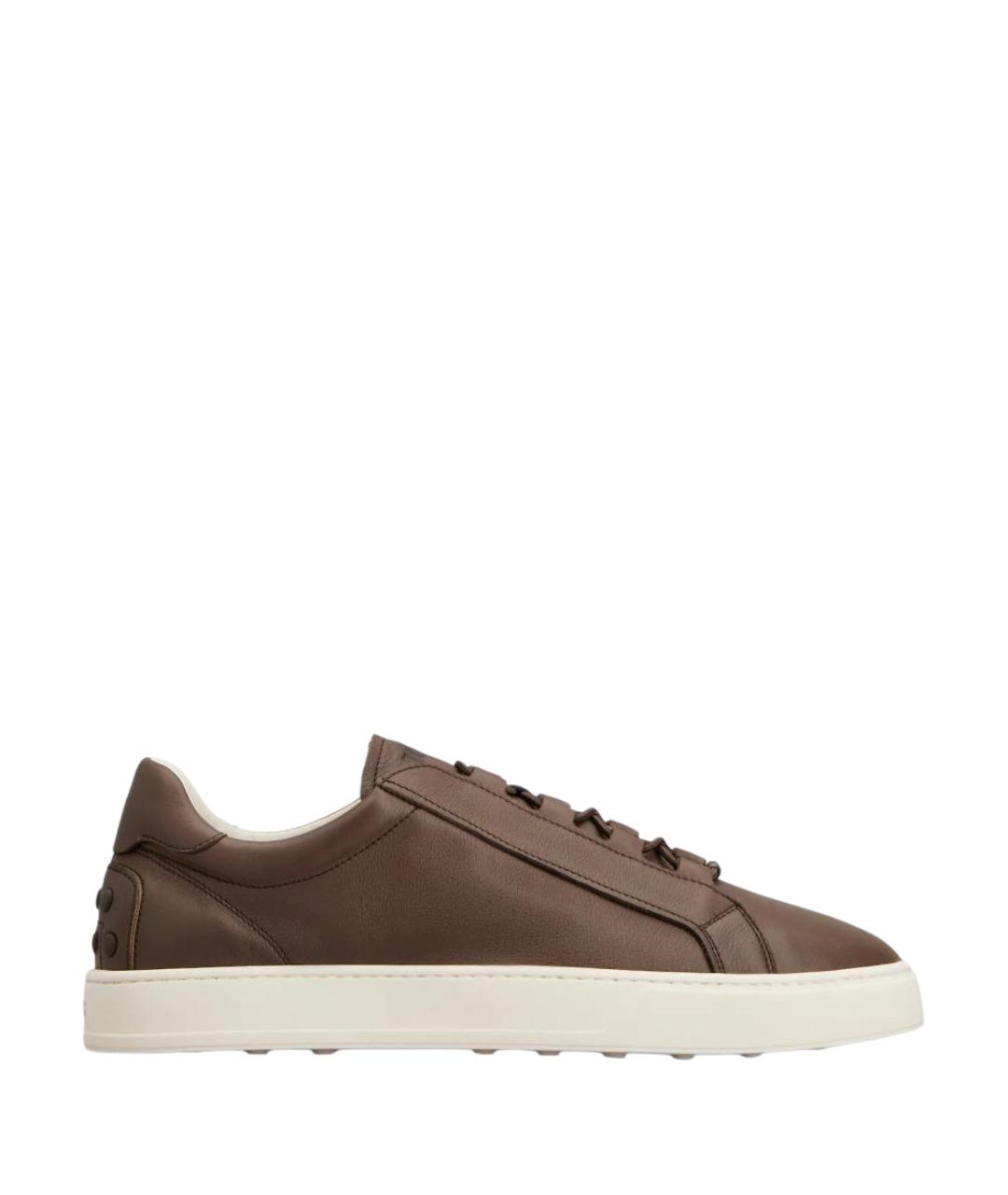 TOD'S Коричневые кожаные низкие кроссовки / кеды, фото 1