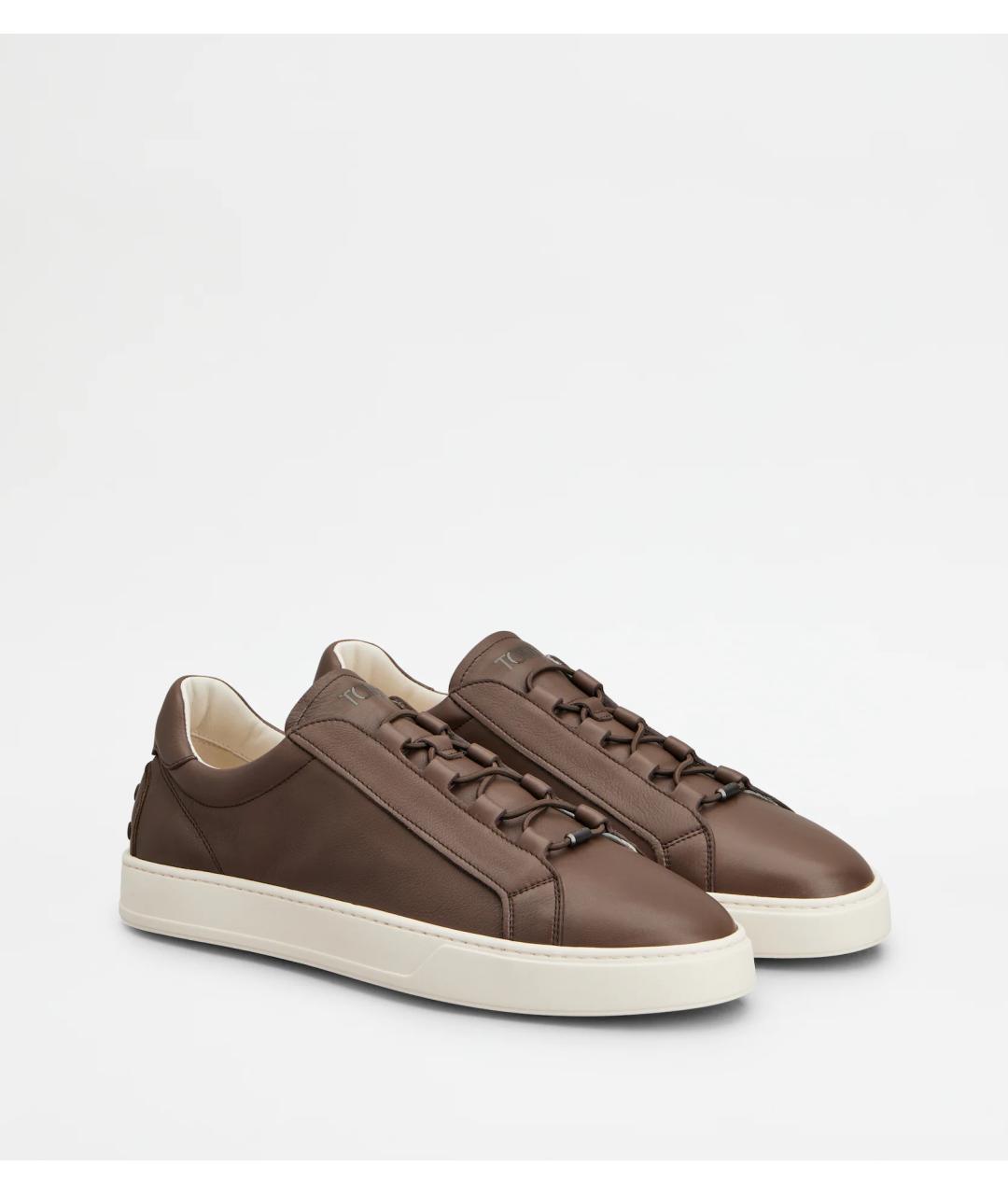 TOD'S Коричневые кожаные низкие кроссовки / кеды, фото 2