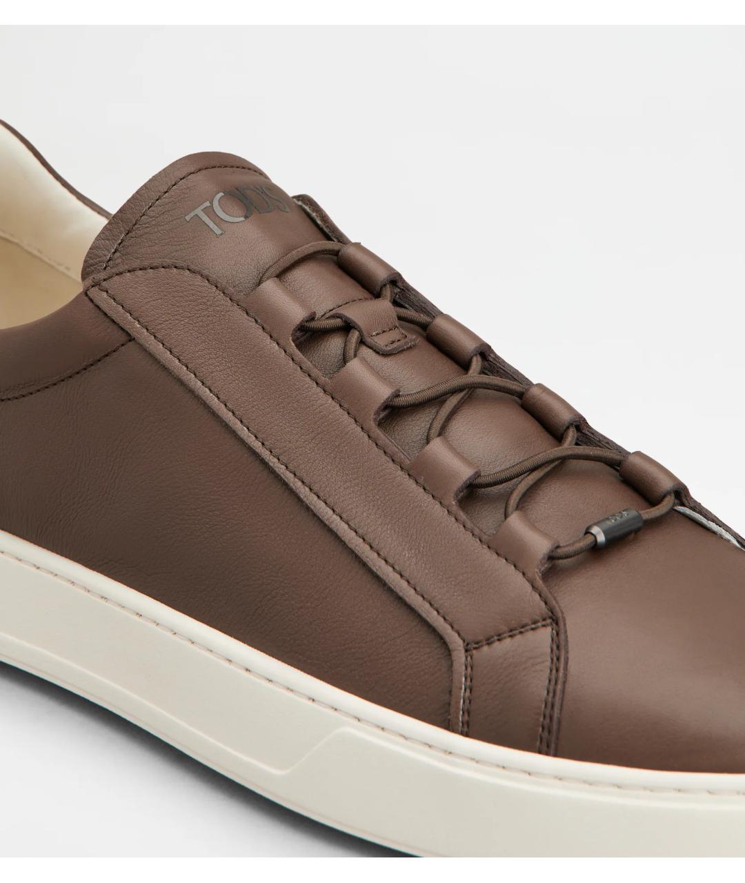 TOD'S Коричневые кожаные низкие кроссовки / кеды, фото 4