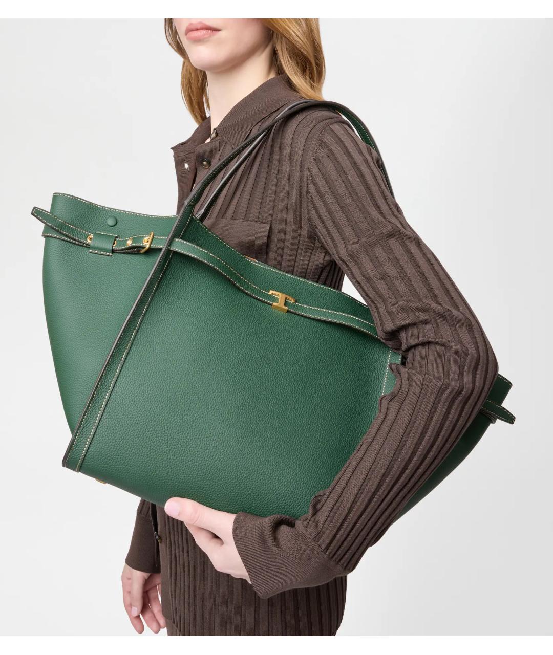 TOD'S Зеленая кожаная сумка тоут, фото 4