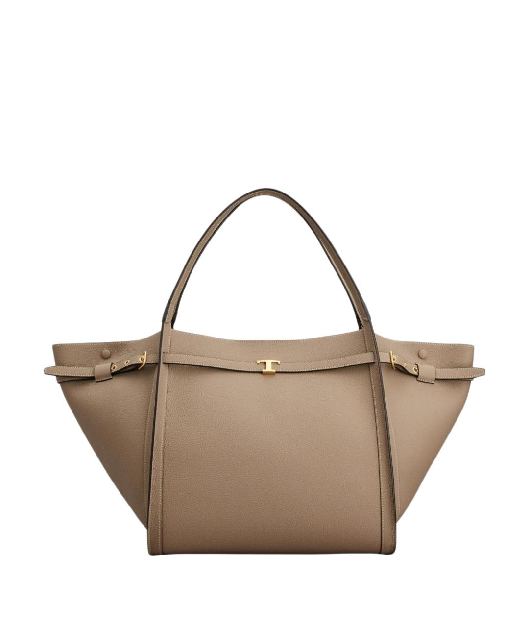 TOD'S Бежевая кожаная сумка тоут, фото 1
