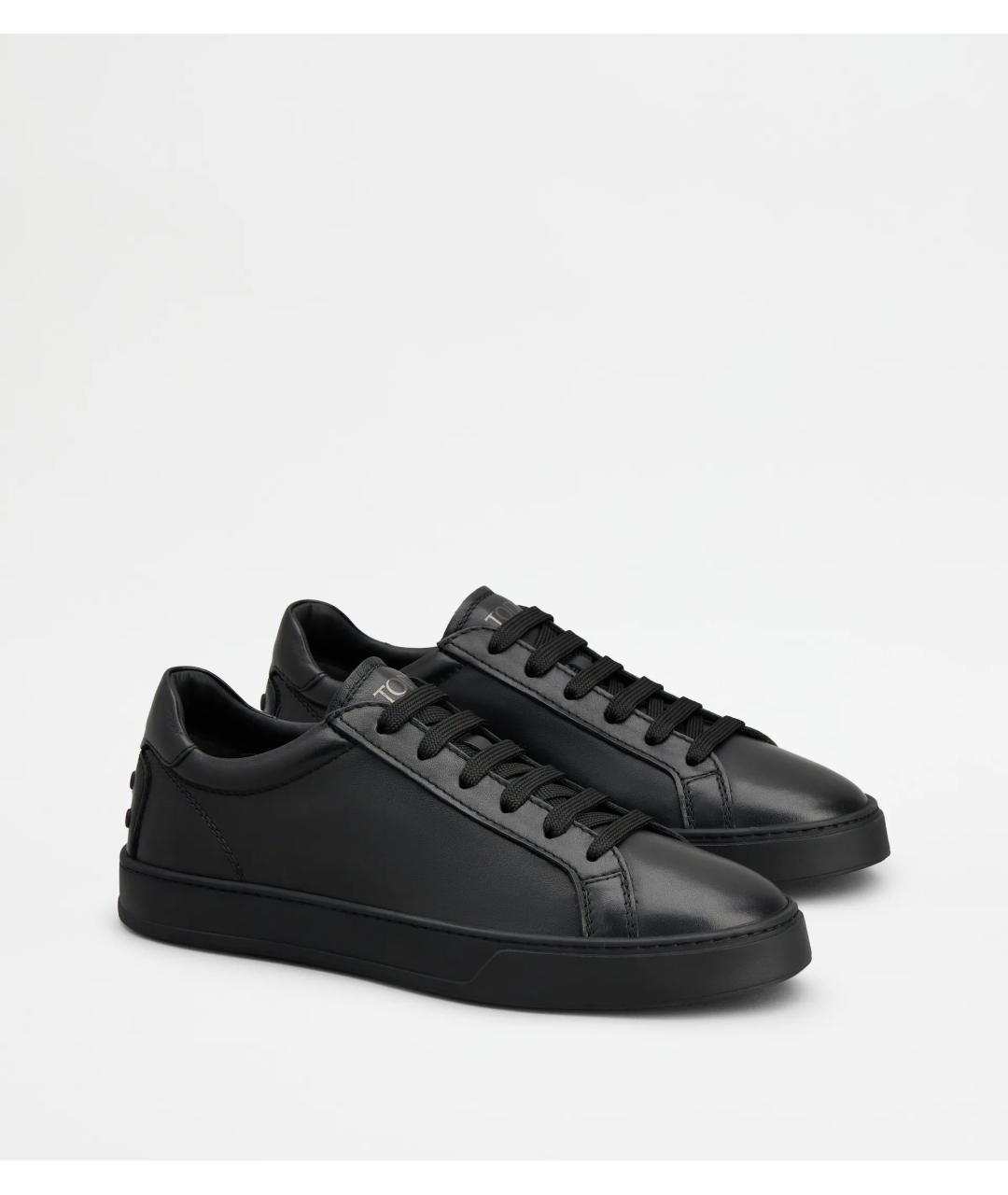 TOD'S Черные кожаные низкие кроссовки / кеды, фото 2