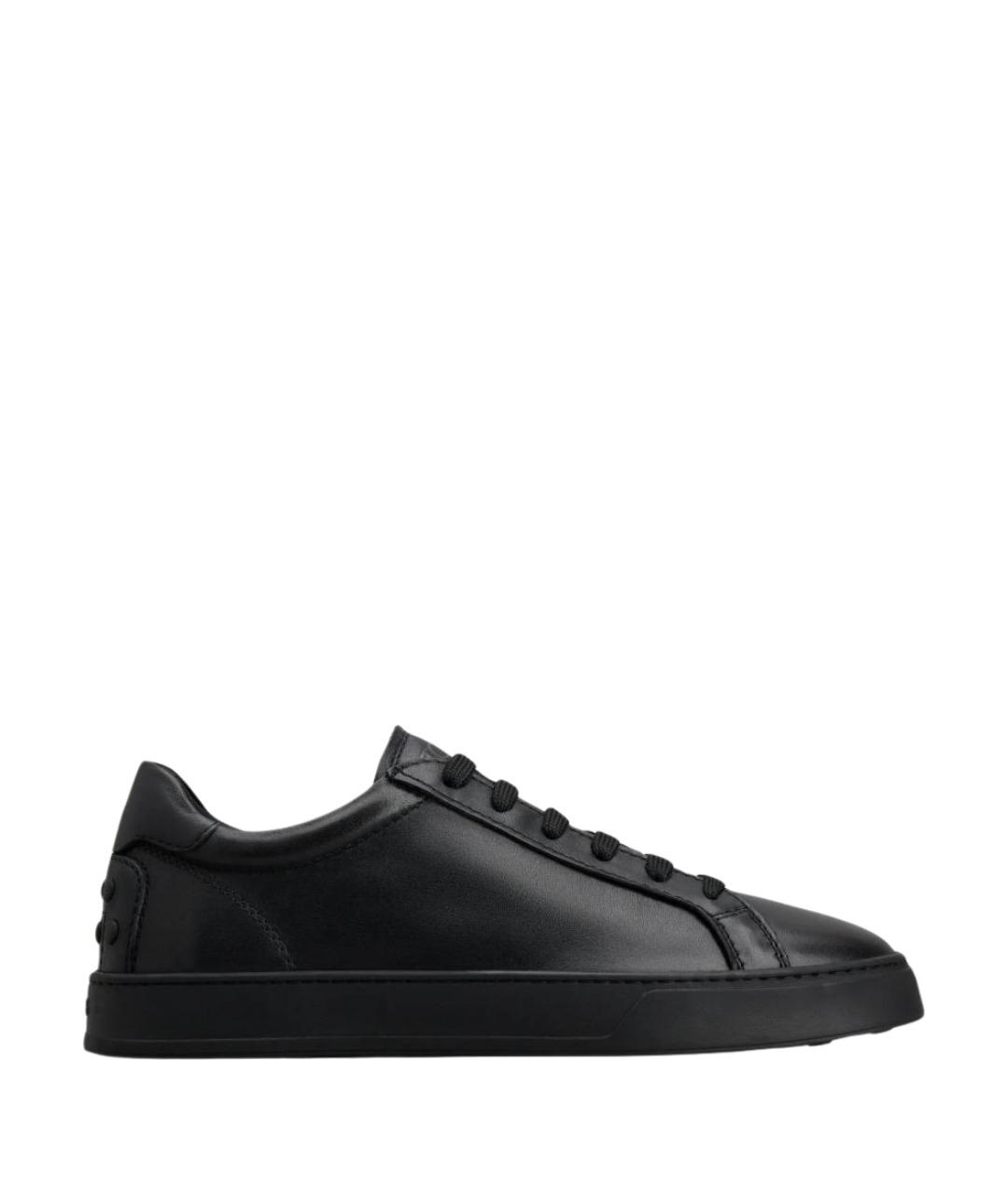 TOD'S Черные кожаные низкие кроссовки / кеды, фото 1