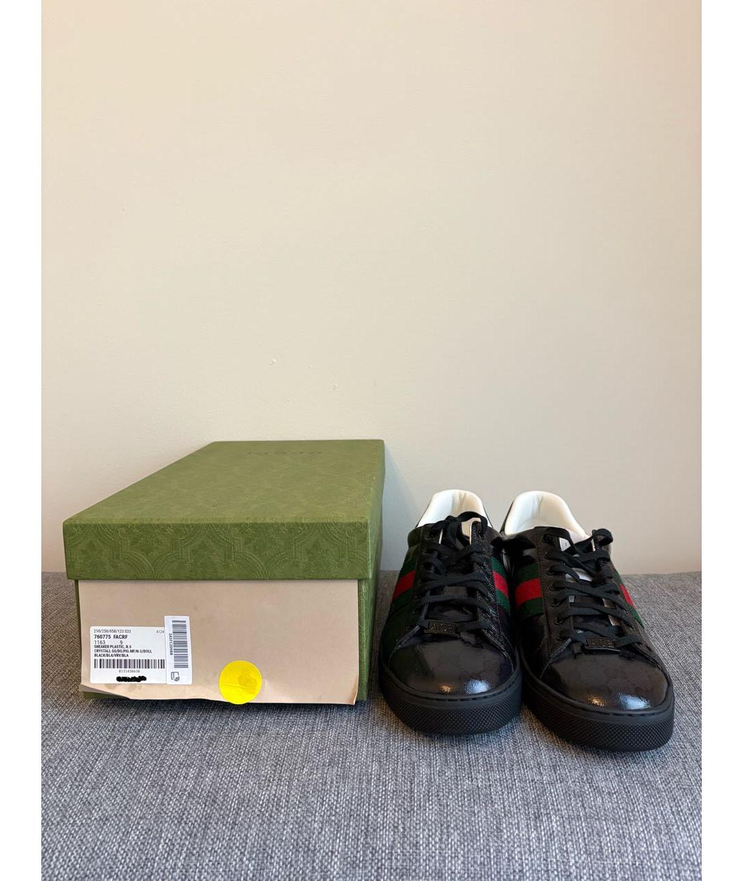 GUCCI Черные низкие кроссовки / кеды из лакированной кожи, фото 5