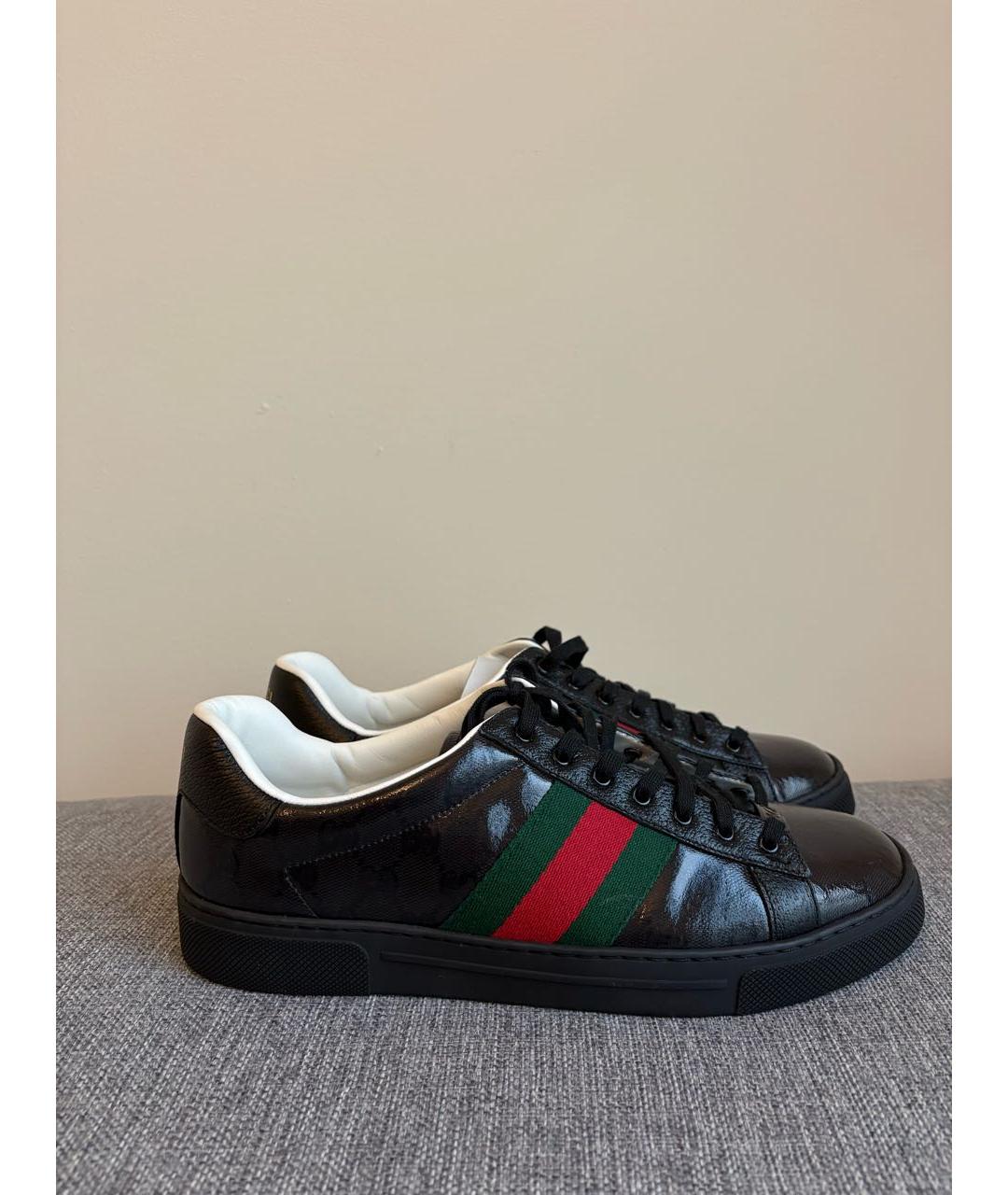 GUCCI Черные низкие кроссовки / кеды из лакированной кожи, фото 6