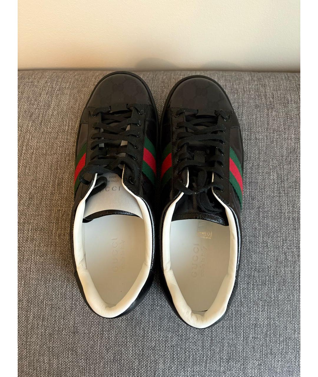 GUCCI Черные низкие кроссовки / кеды из лакированной кожи, фото 3