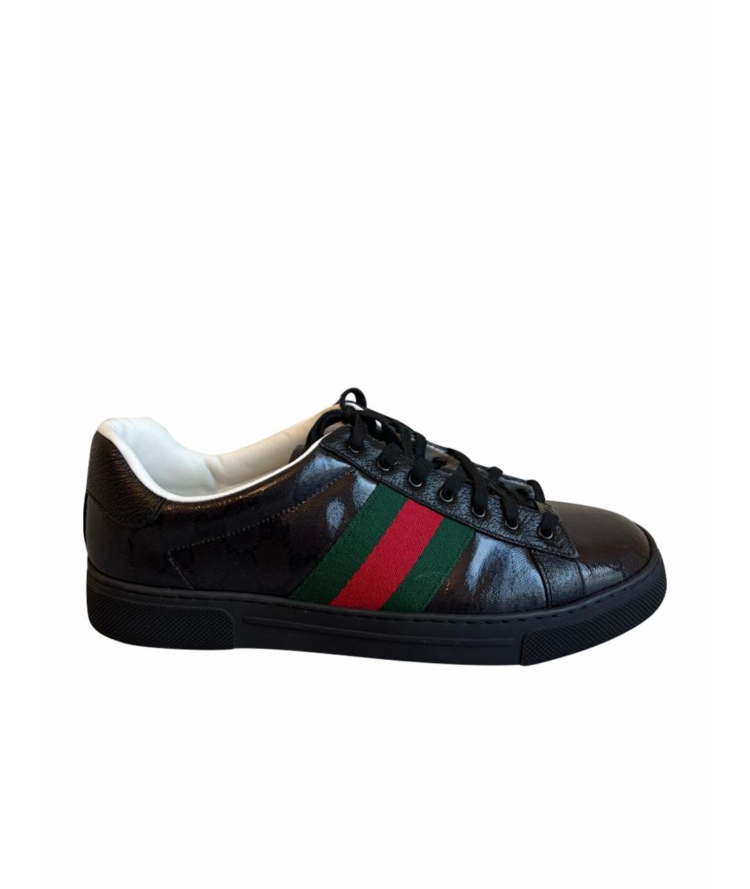 GUCCI Черные низкие кроссовки / кеды из лакированной кожи, фото 1