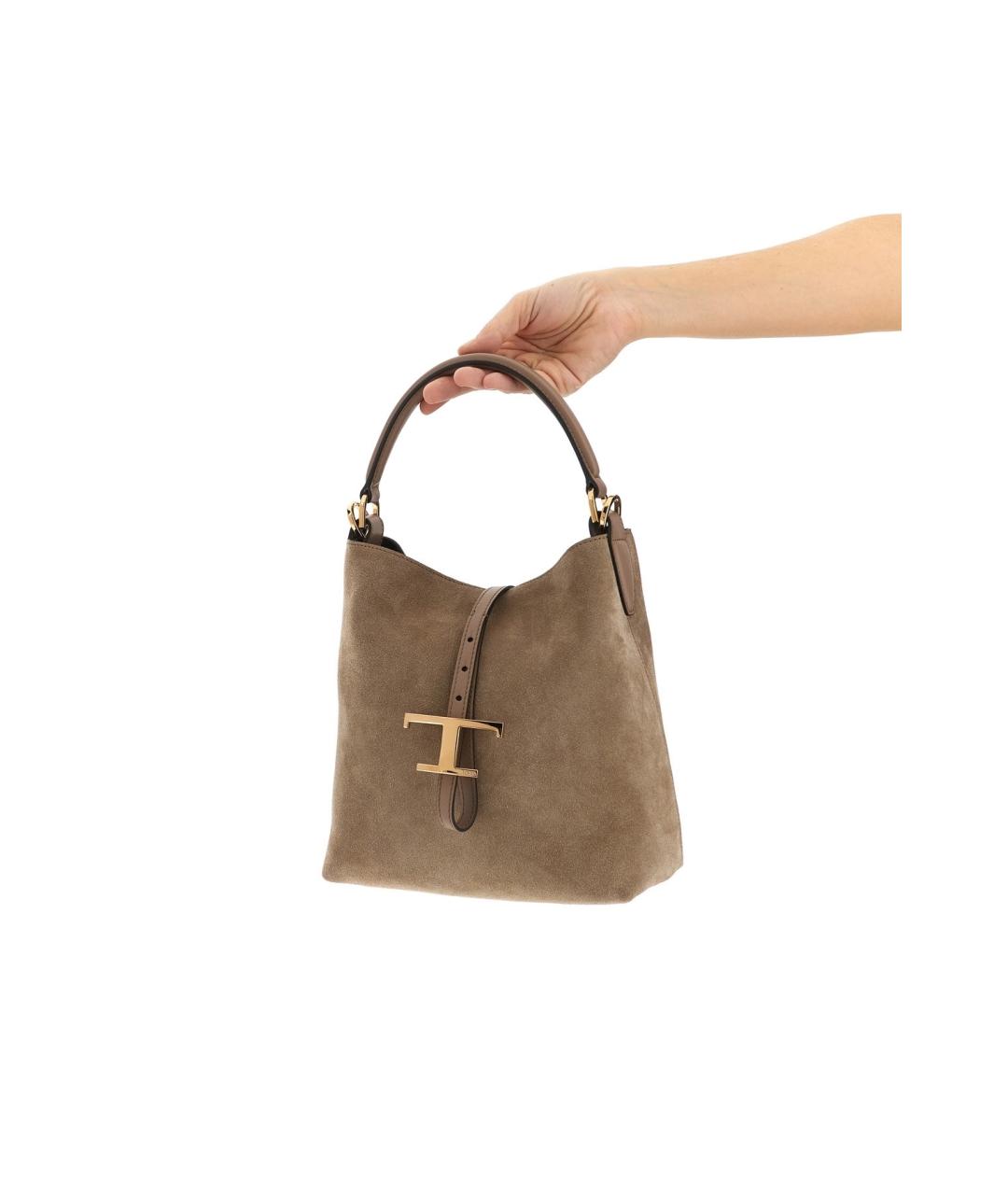 TOD'S Коричневая замшевая сумка с короткими ручками, фото 4