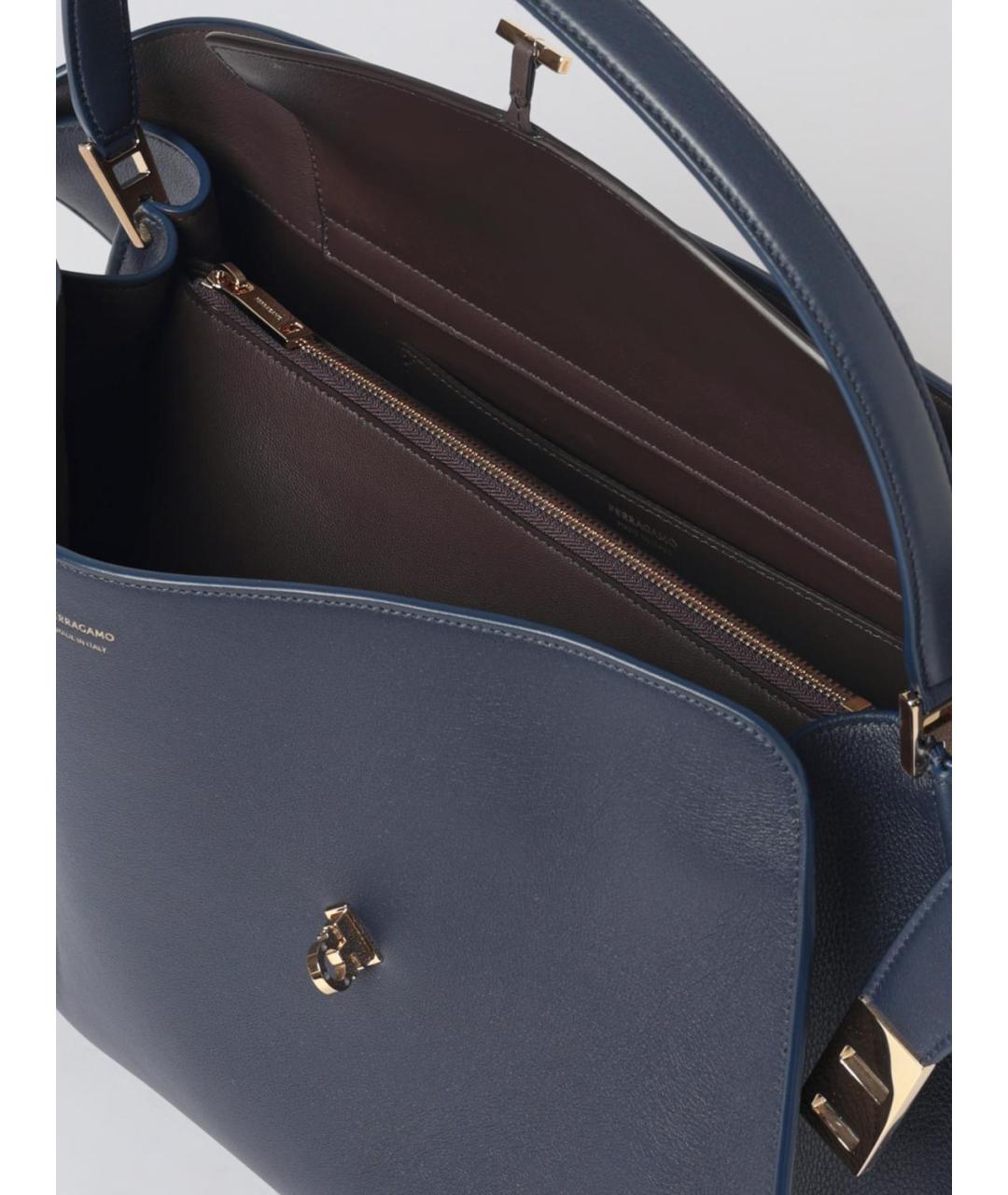 FERRAGAMO Синяя кожаная сумка тоут, фото 5