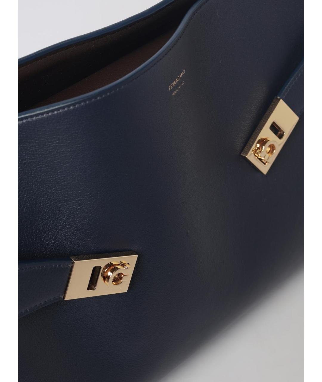 FERRAGAMO Синяя кожаная сумка тоут, фото 4