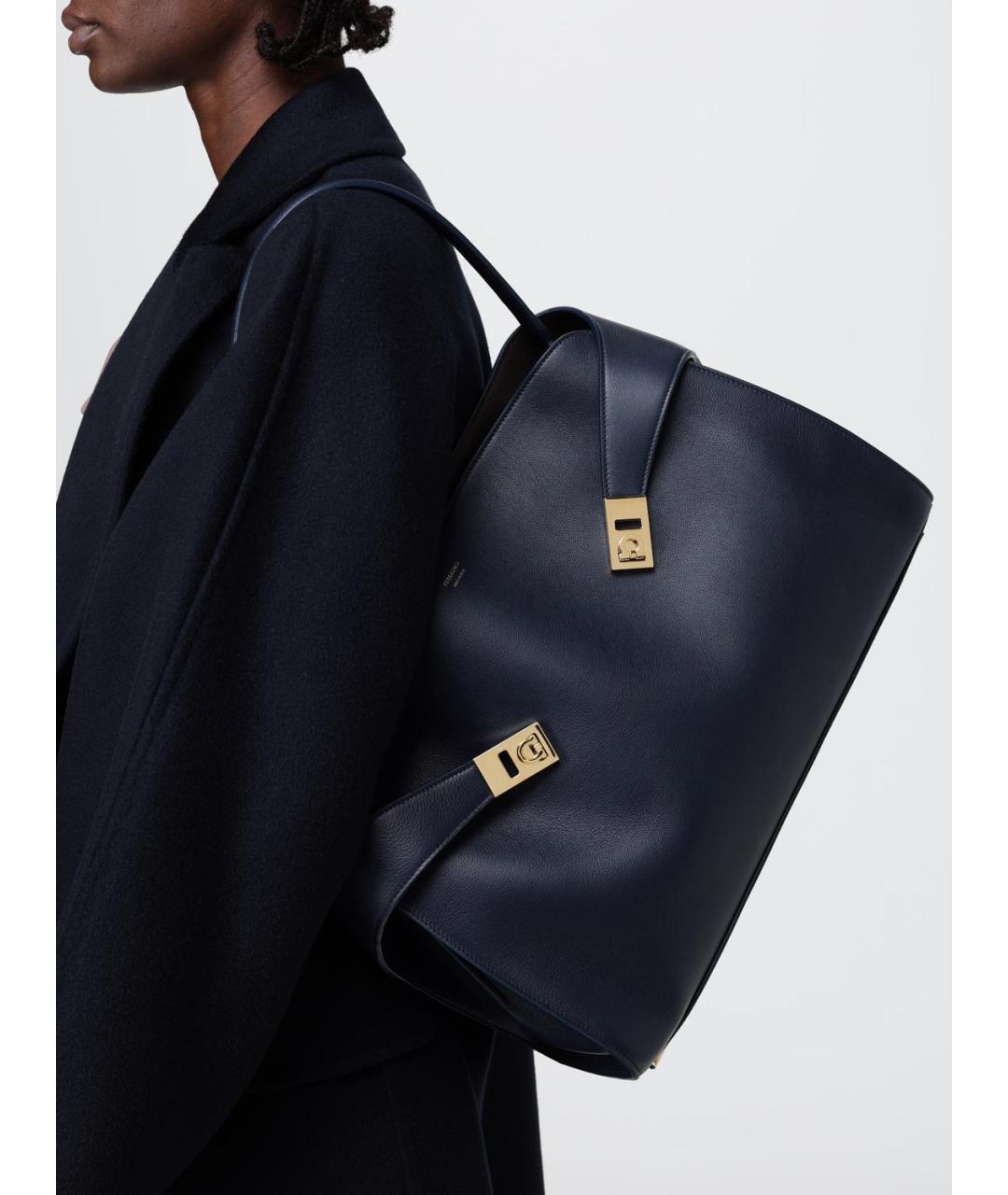 FERRAGAMO Синяя кожаная сумка тоут, фото 2