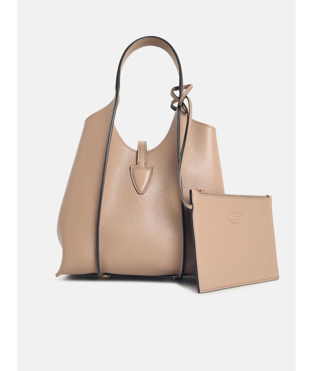 TOD'S Бежевая кожаная сумка тоут, фото 2