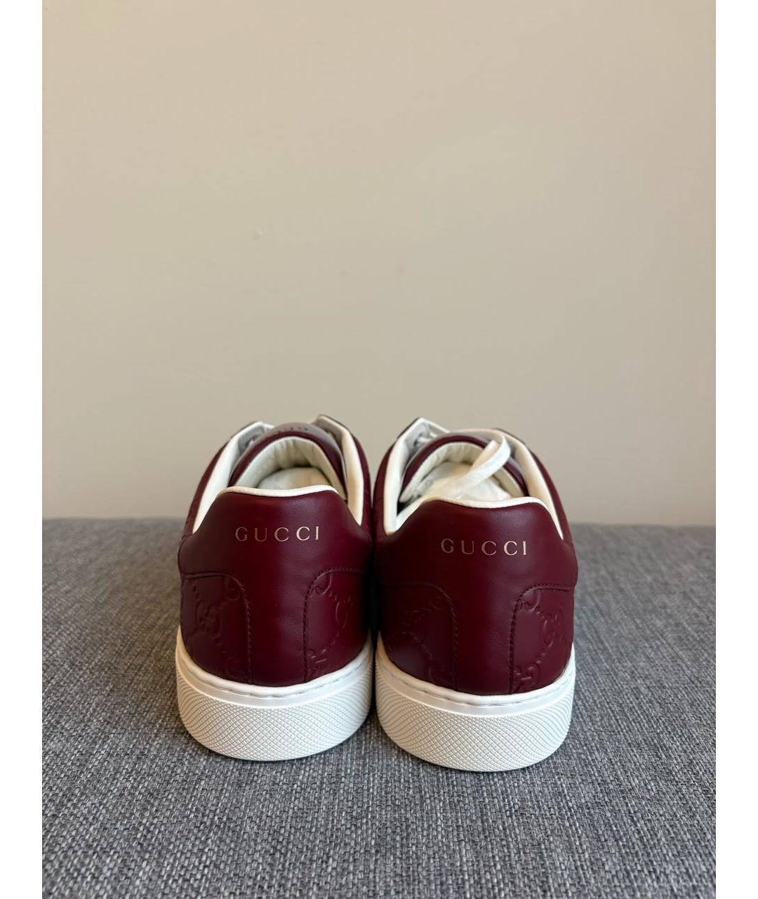 GUCCI Бордовые кожаные низкие кроссовки / кеды, фото 4