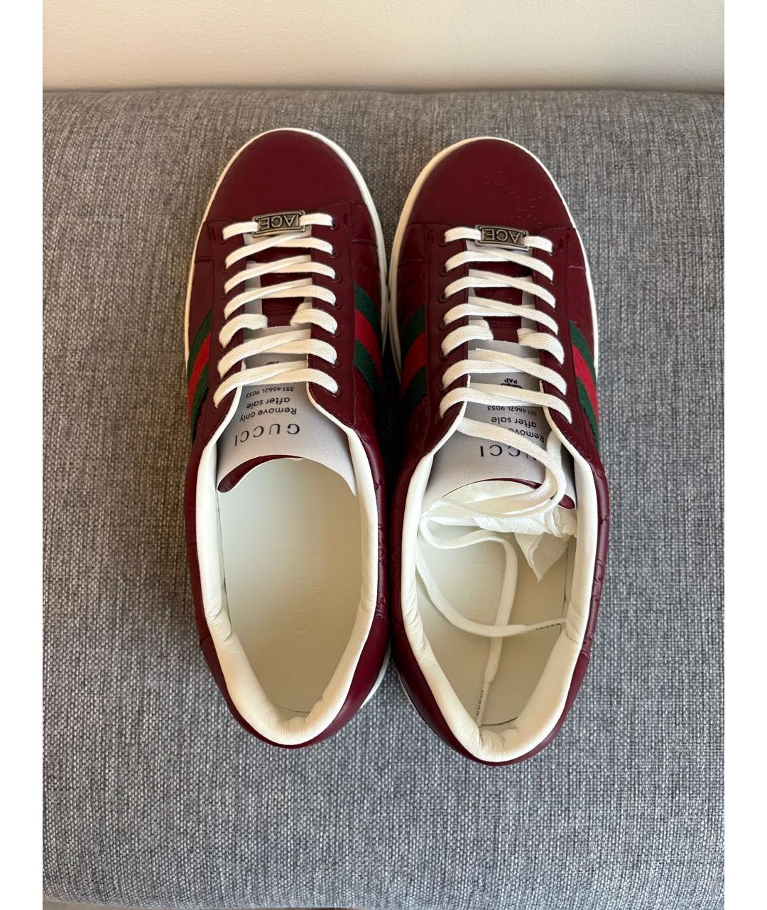 GUCCI Бордовые кожаные низкие кроссовки / кеды, фото 3