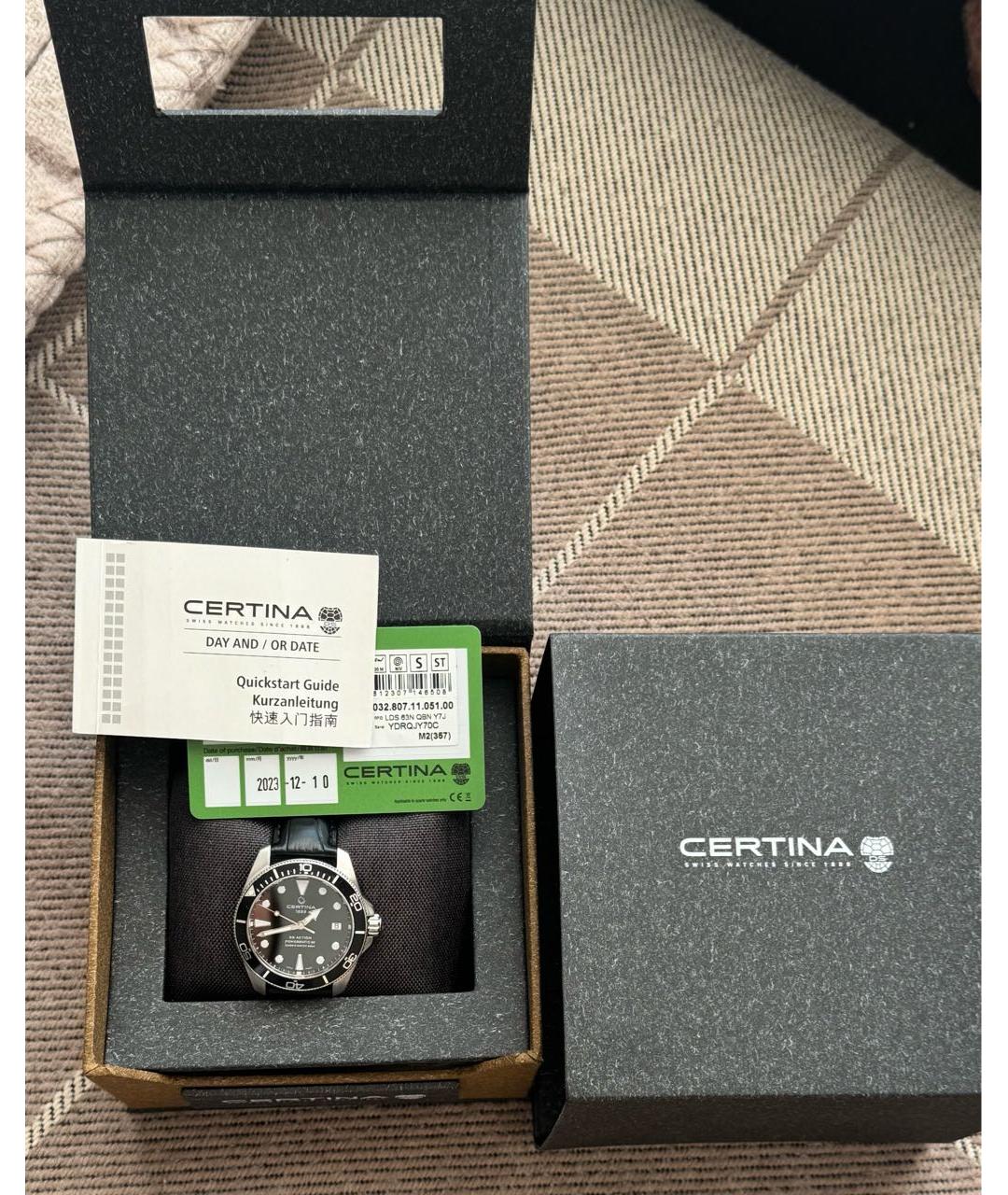 Certina Черные стальные часы, фото 2