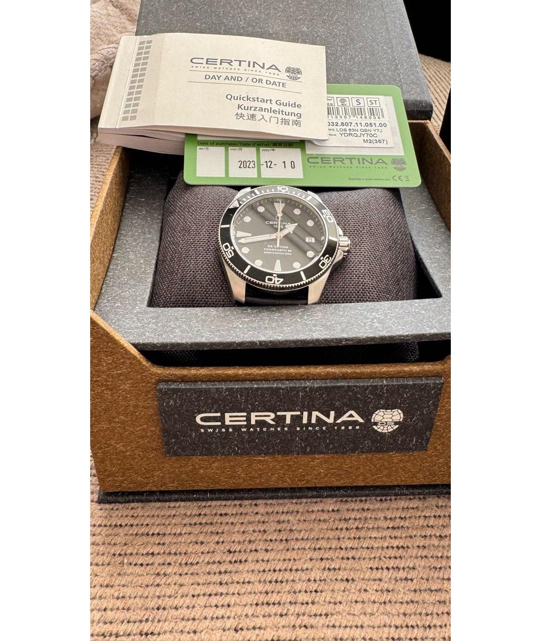 Certina Черные стальные часы, фото 3