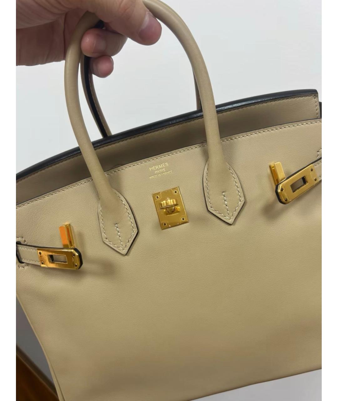HERMES Бежевая кожаная сумка с короткими ручками, фото 6