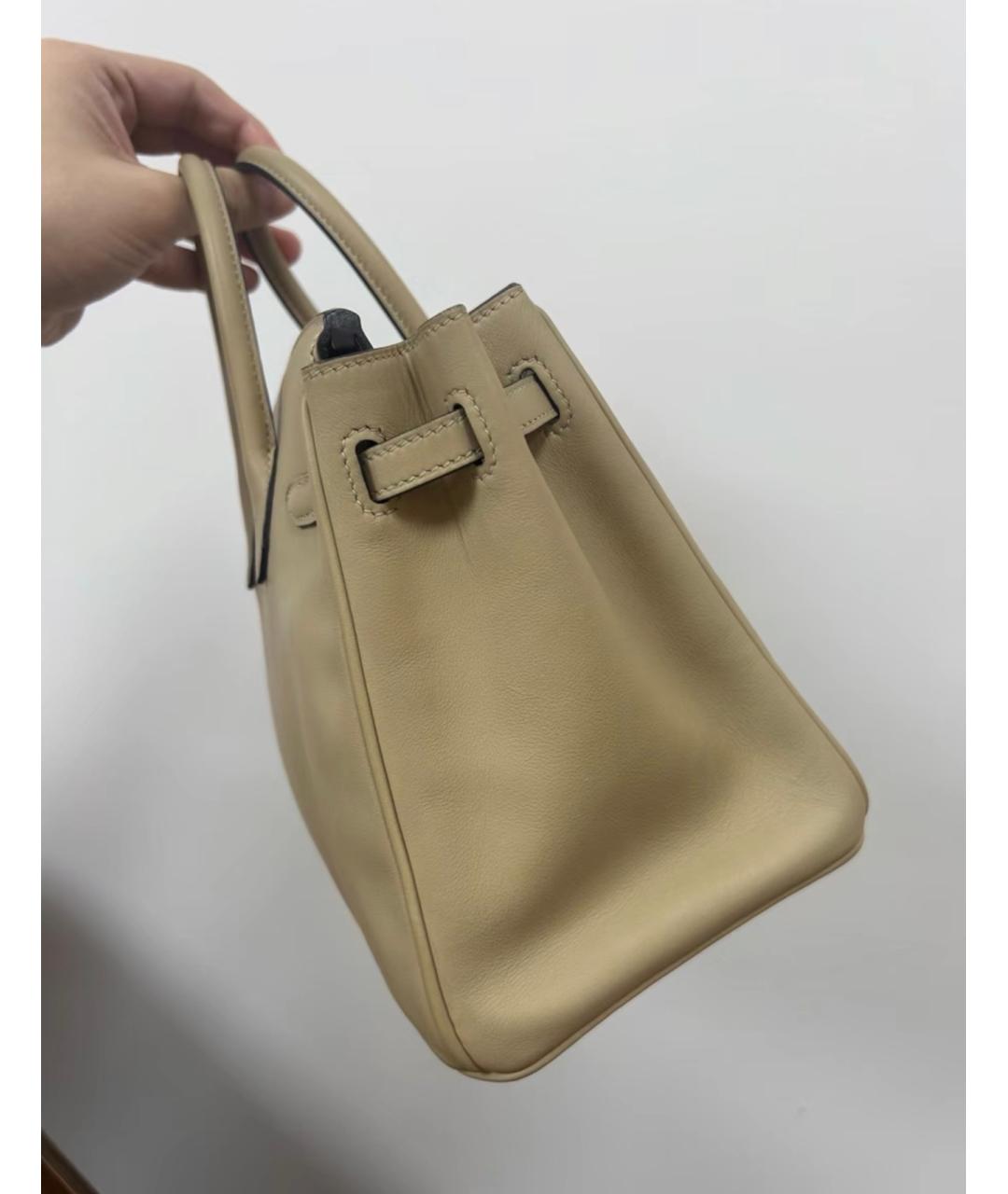 HERMES Бежевая кожаная сумка с короткими ручками, фото 4