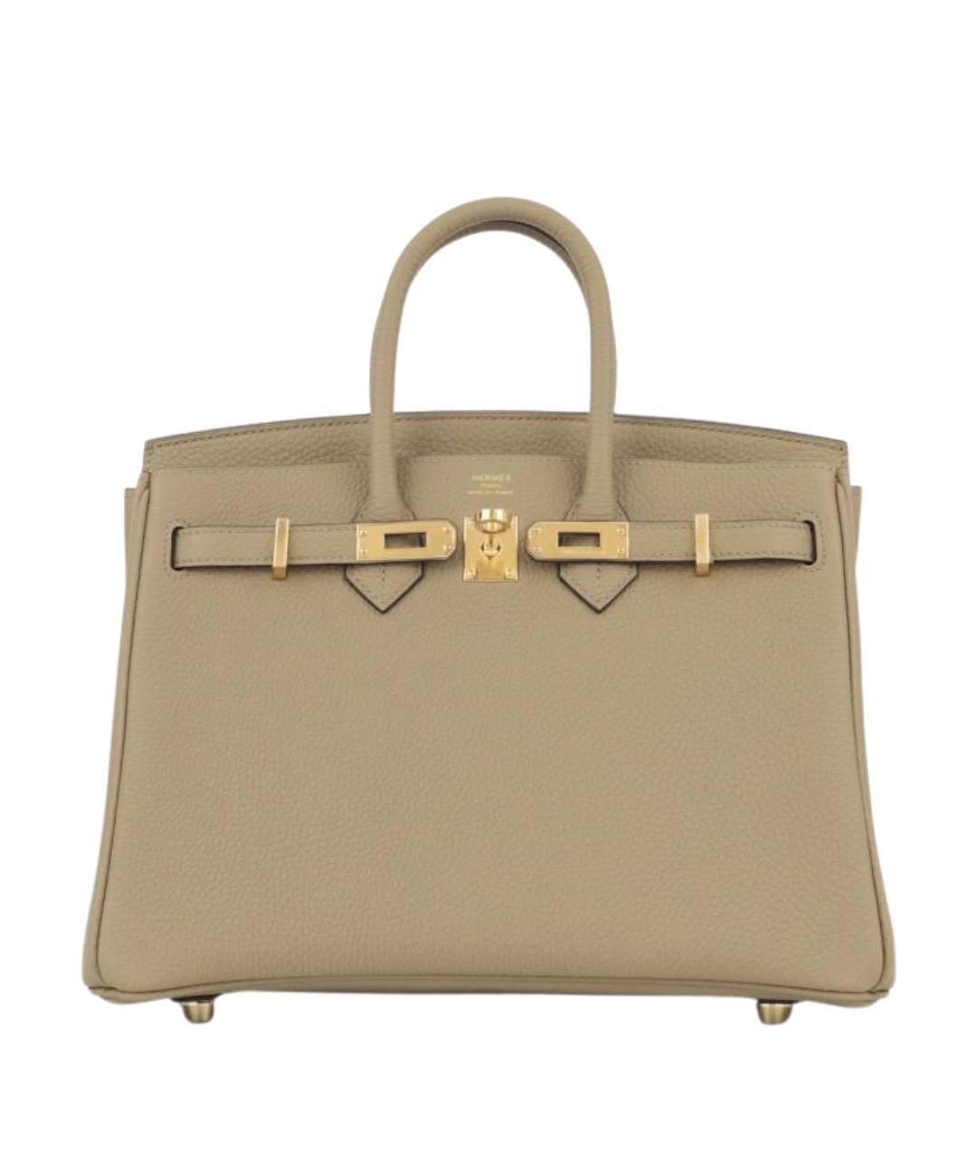 HERMES Бежевая кожаная сумка с короткими ручками, фото 1