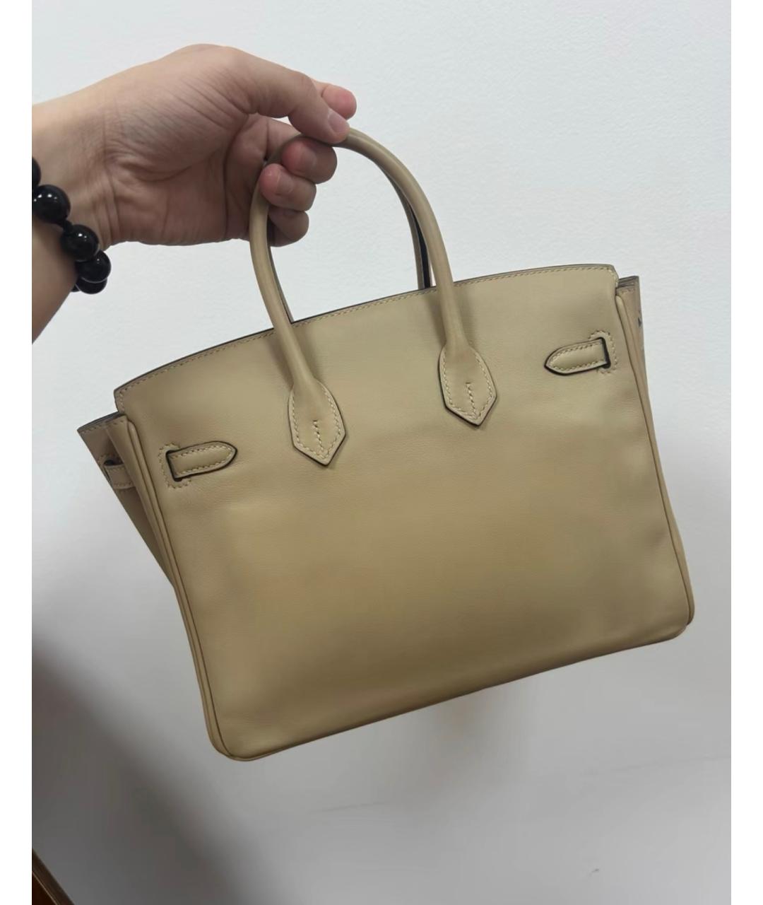 HERMES Бежевая кожаная сумка с короткими ручками, фото 3