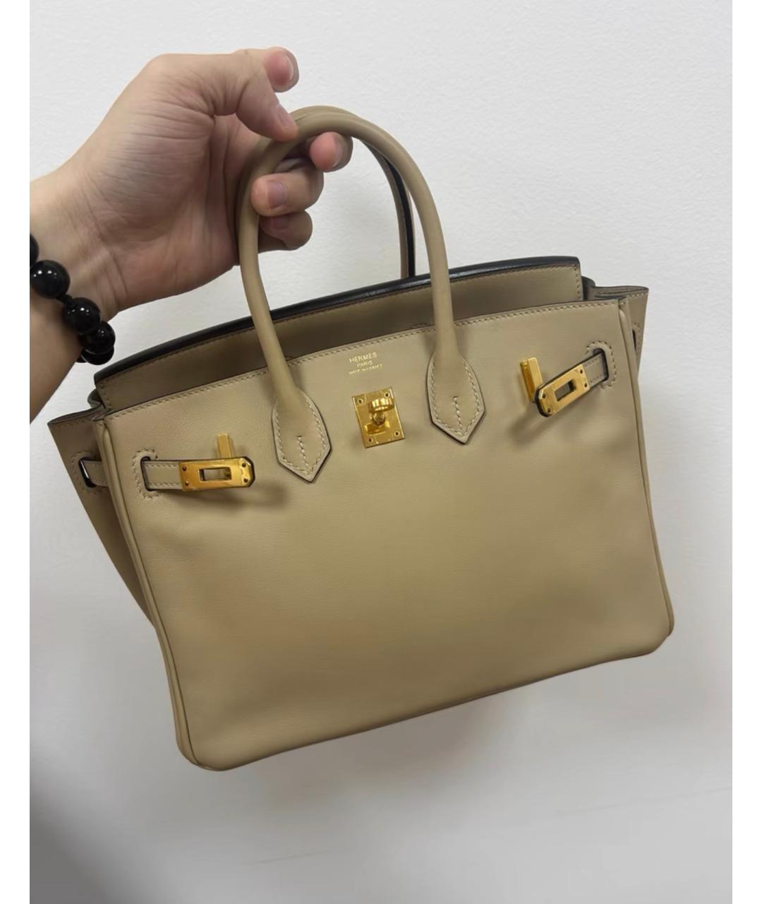 HERMES Бежевая кожаная сумка с короткими ручками, фото 2