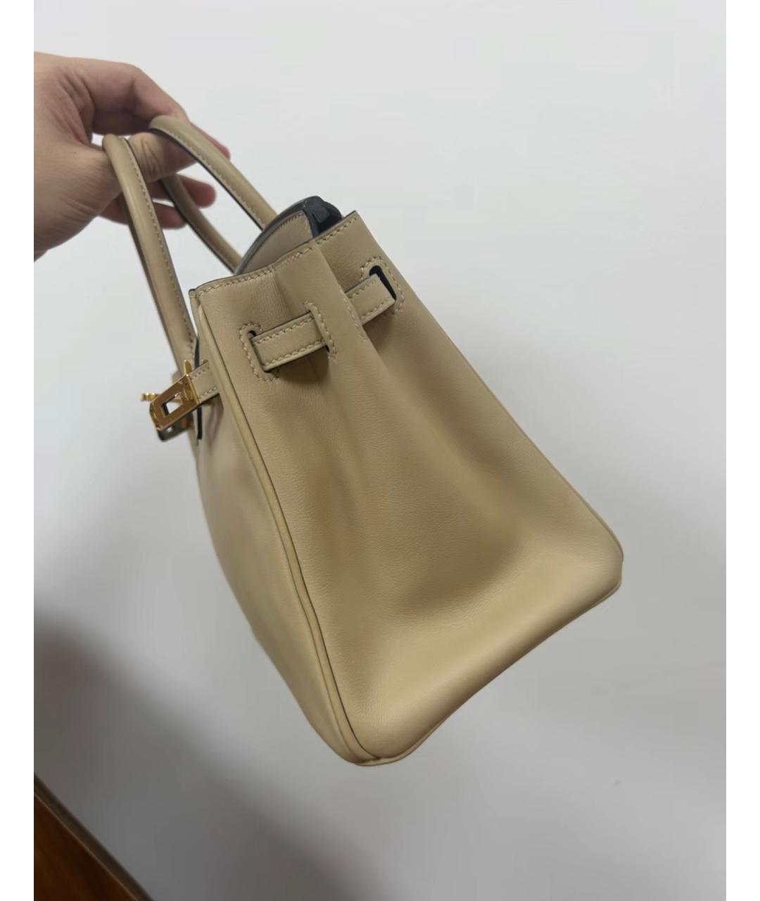 HERMES Бежевая кожаная сумка с короткими ручками, фото 5