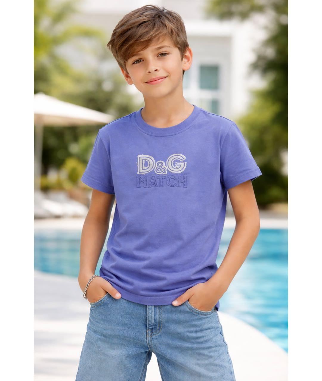 DOLCE & GABBANA KIDS Синяя хлопковая детская футболка, фото 5