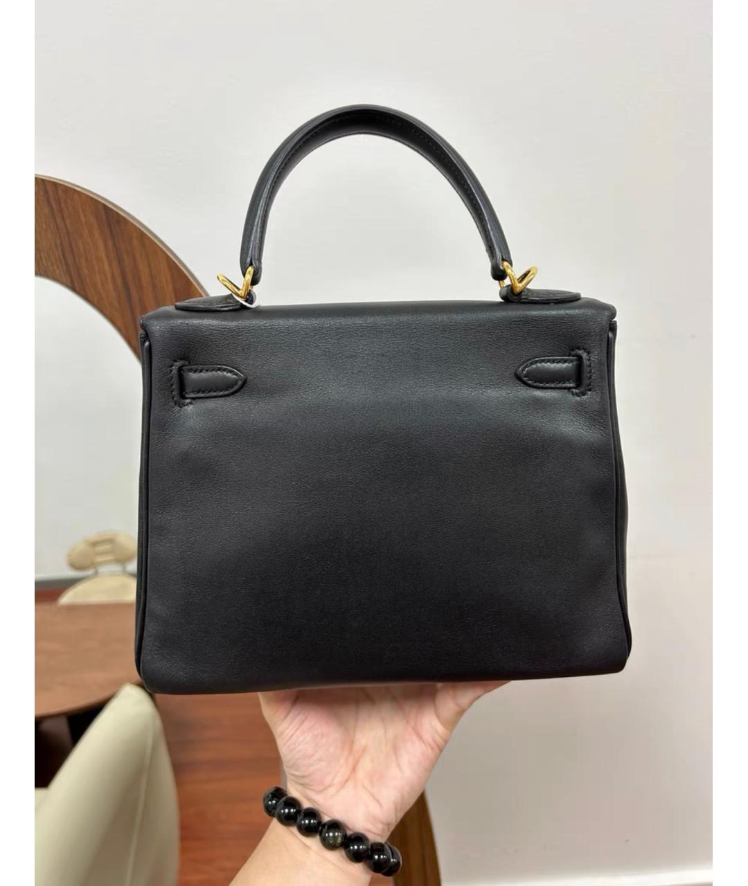 HERMES Черная кожаная сумка с короткими ручками, фото 3