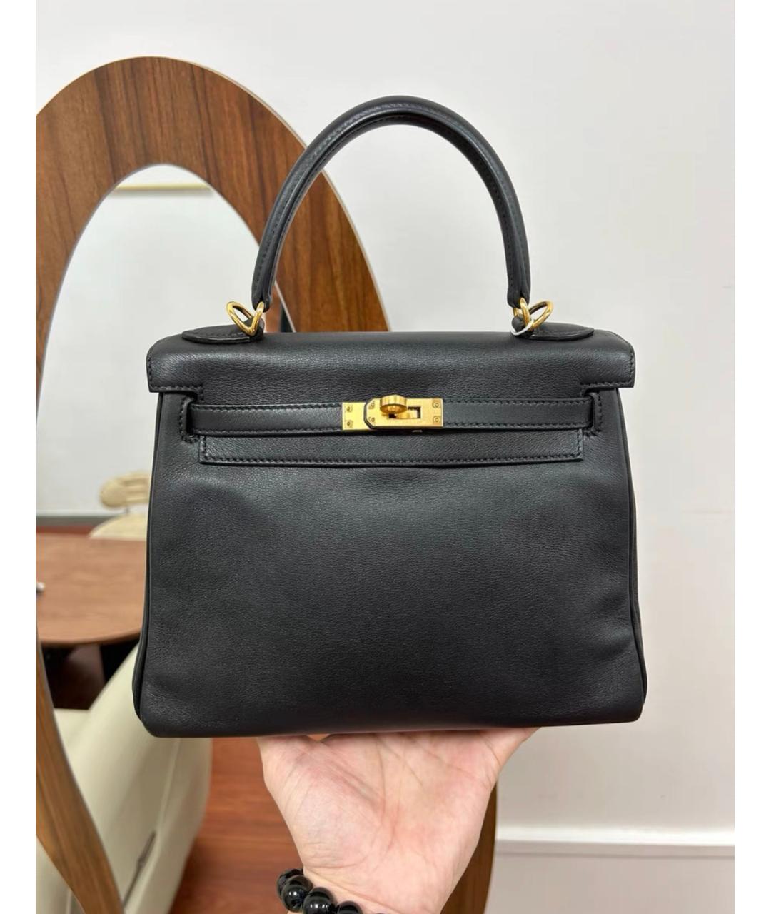 HERMES Черная кожаная сумка с короткими ручками, фото 2