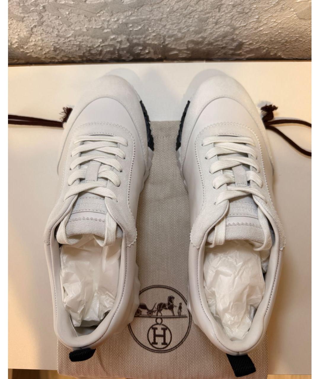 HERMES Белые кожаные кроссовки, фото 3