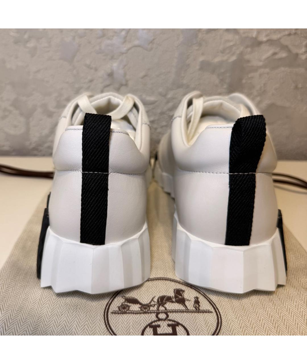 HERMES Белые кожаные кроссовки, фото 4