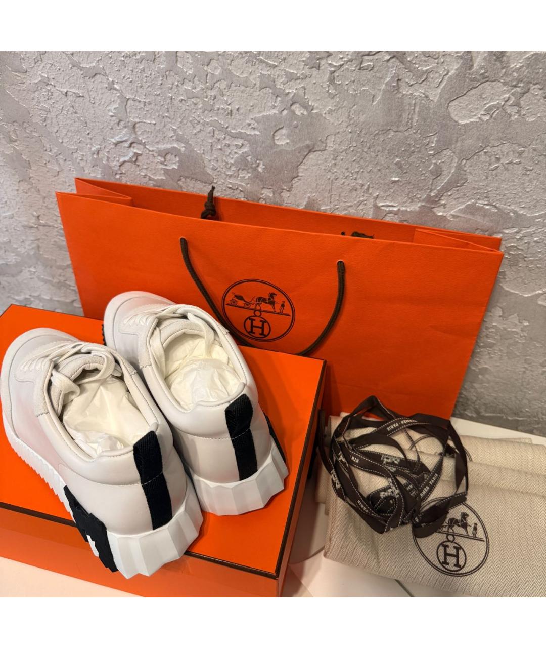 HERMES Белые кожаные кроссовки, фото 5